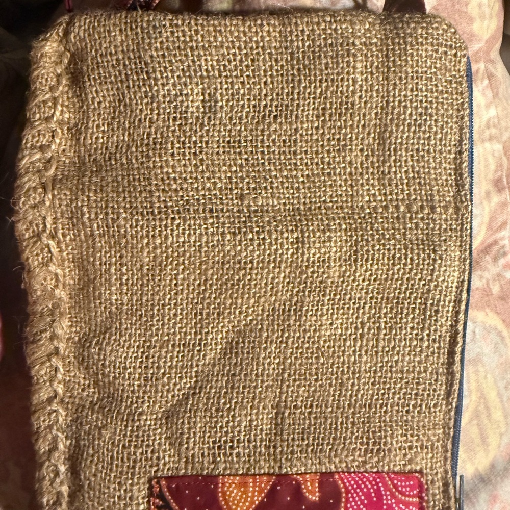 Rustic Burlap Wristlet With Patchwork Design - image 2